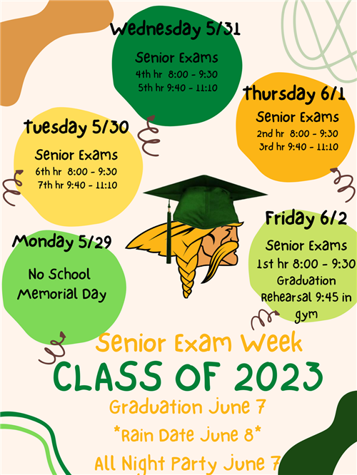 Senior exam week schedule. Text on this webpage